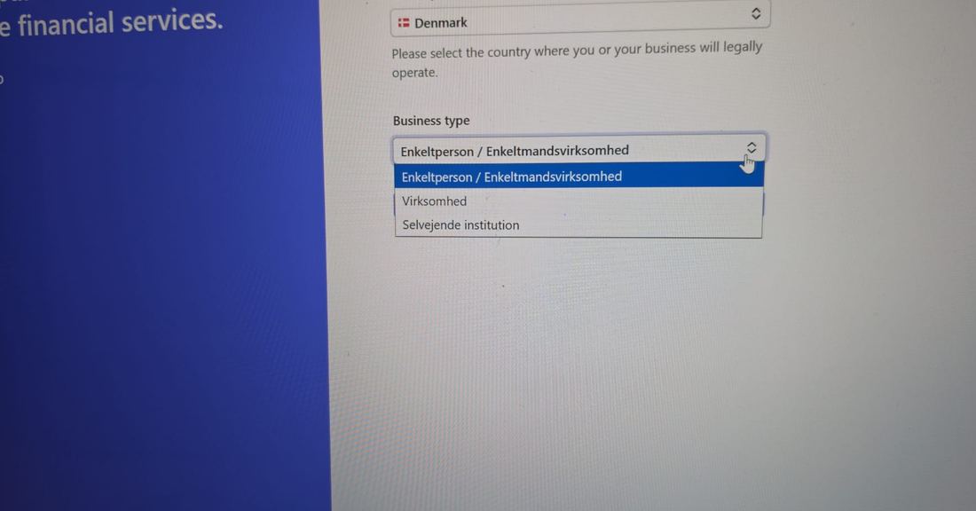 3. Vælg "Enkeltperson / Enkeltmandsvirksomhed"